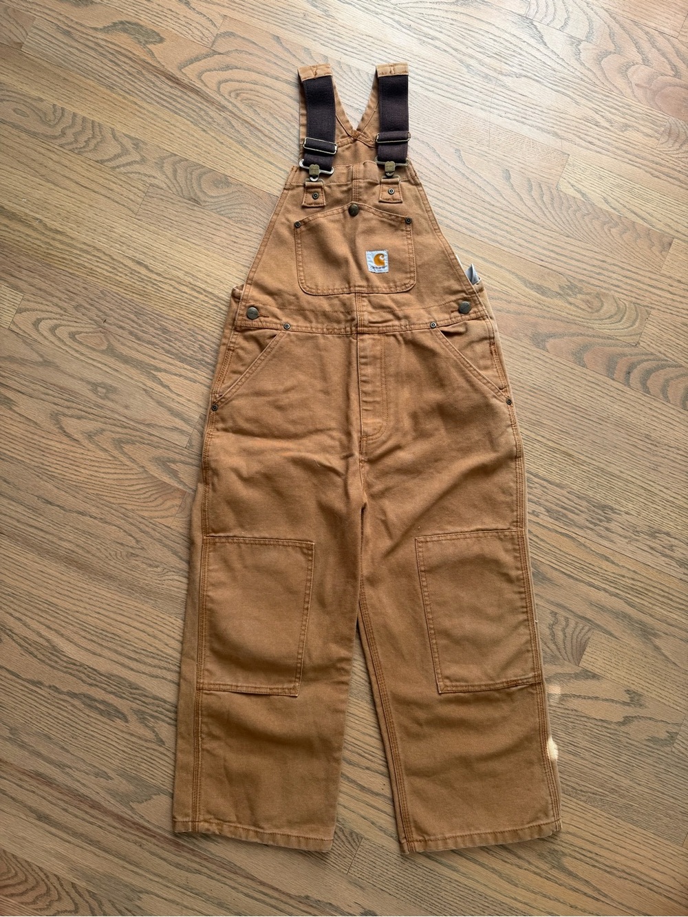 Carhartt Kids Tan Brown Duck Overalls with Dark Brown Straps